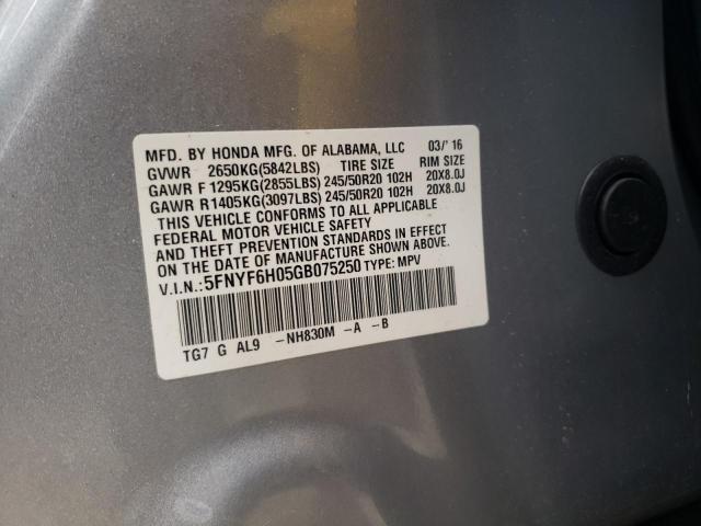 2016 HONDA PILOT ELIT 5FNYF6H05GB075250