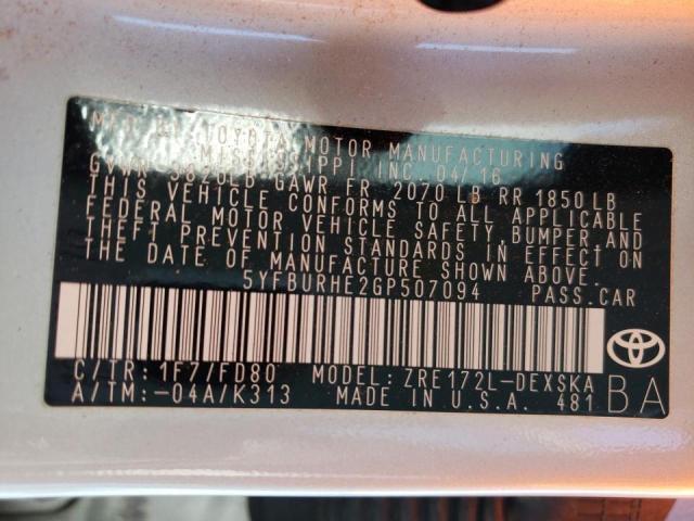 5YFBURHE2GP507094 Toyota Corolla L 2016. Фото: 9