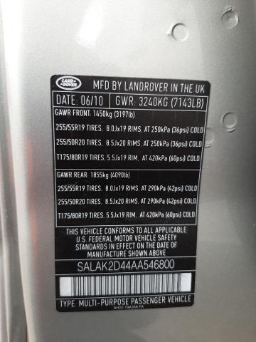 2010 LAND ROVER LR4 HSE LU SALAK2D44AA546800