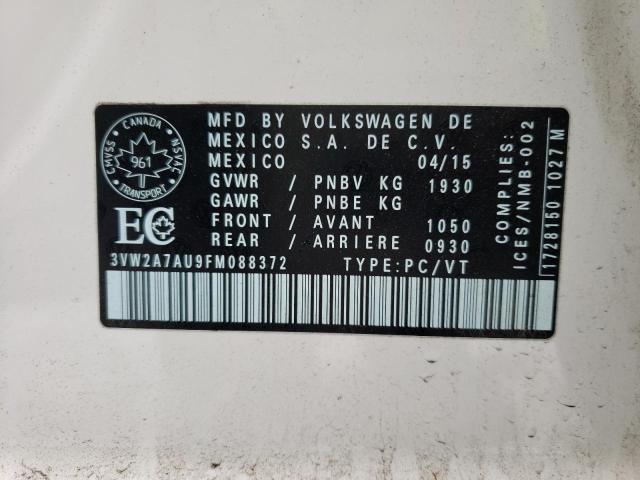 2015 VOLKSWAGEN GOLF TDI 3VW2A7AU9FM088372