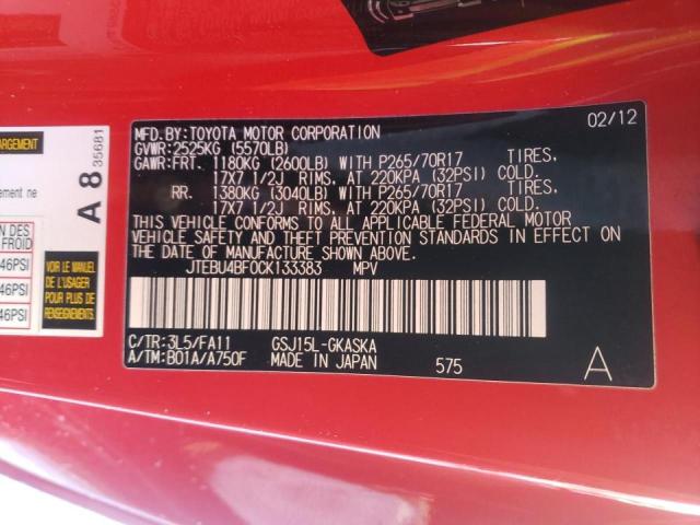 2012 TOYOTA FJ CRUISER JTEBU4BF0CK133383