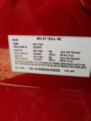 2020 TESLA MODEL Y 5YJYGDEE6LF042205