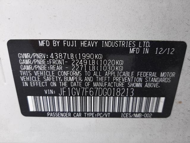 2013 SUBARU IMPREZA WR JF1GV7F67DG018213