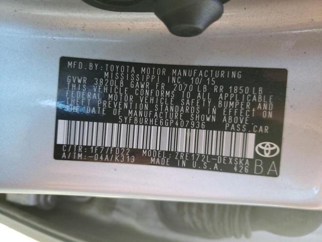 5YFBURHE6GP407936 Toyota Corolla L 2016. Фото: 9