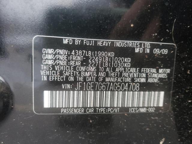 2010 SUBARU IMPREZA WR JF1GE7G67AG504708