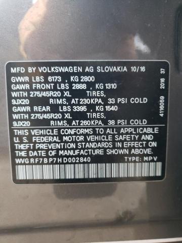 2017 VOLKSWAGEN TOUAREG WO WVGRF7BP7HD002840