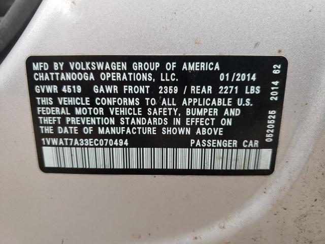 2014 VOLKSWAGEN PASSAT 1VWAT7A33EC070494