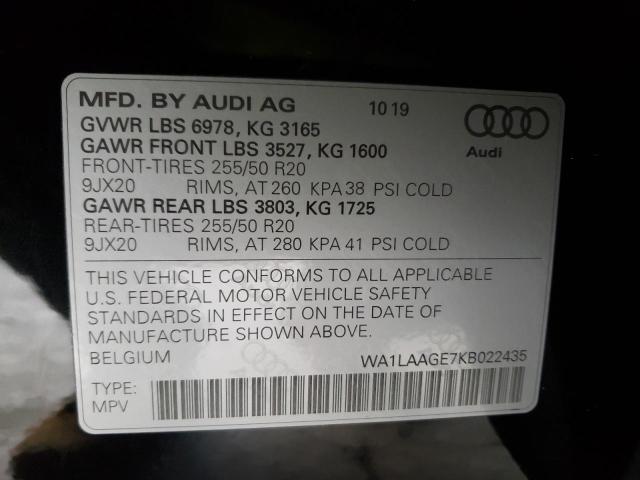 2019 AUDI E-TRON PRE WA1LAAGE7KB022435