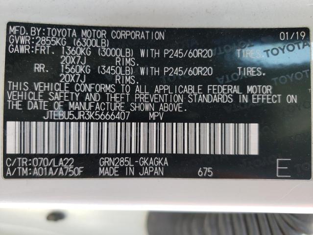2019 TOYOTA 4RUNNER 4D JTEBU5JR3K5666407