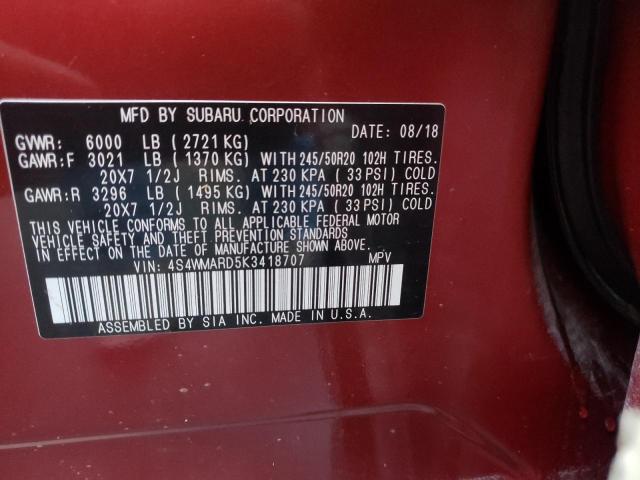 2019 SUBARU ASCENT TOU 4S4WMARD5K3418707