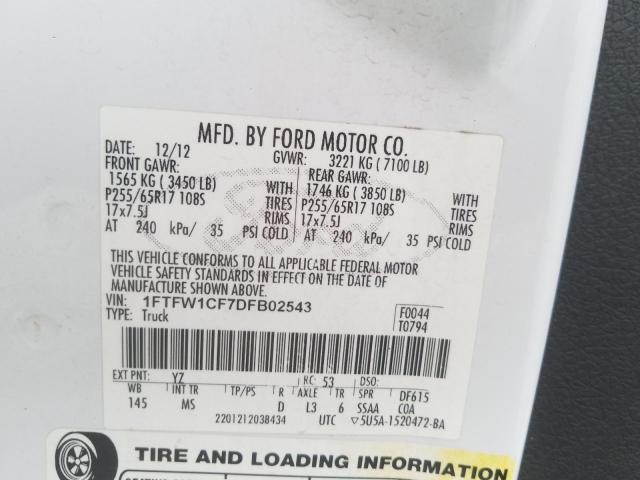 1FTFW1CF7DFB02543 Ford F150 Super 2013. Фото: 9