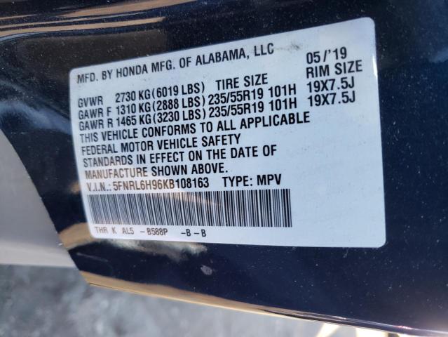 2019 HONDA ODYSSEY EL 5FNRL6H96KB108163