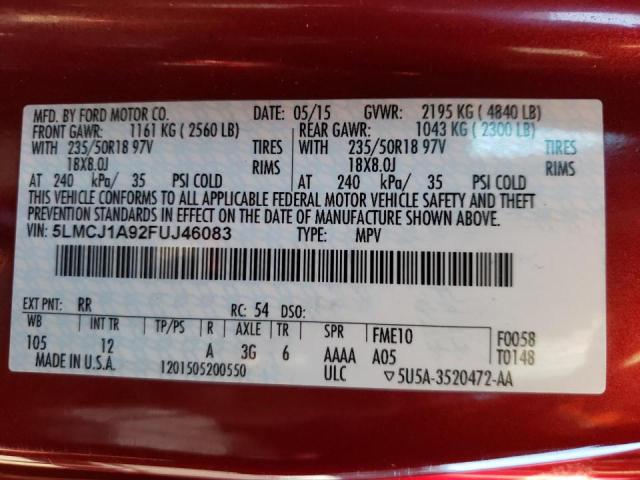 2015 LINCOLN MKC 5LMCJ1A92FUJ46083