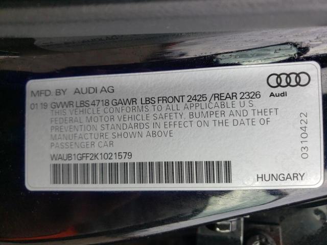 2019 AUDI S3 PREMIUM WAUB1GFF2K1021579