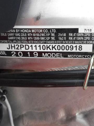 2019 HONDA CRF450 L JH2PD1110KK000918