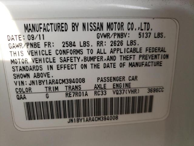 2012 INFINITI M37 X JN1BY1AR4CM394008