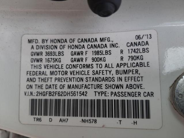 2013 HONDA CIVIC HF 2HGFB2F62DH561542