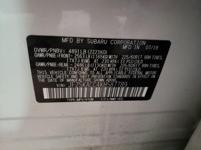 2019 SUBARU FORESTER JF2SKACC4KH587789