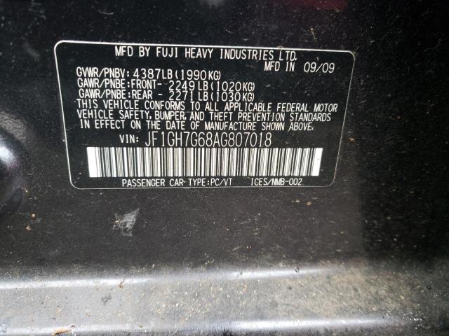 2010 SUBARU IMPREZA WR JF1GH7G68AG807018