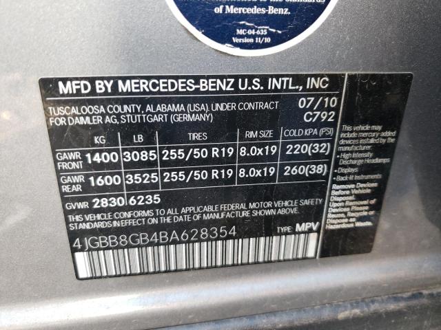 2011 MERCEDES-BENZ ML350 4JGBB8GB4BA628354