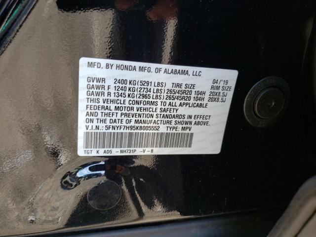 2019 HONDA PASSPORT T 5FNYF7H95KB005552