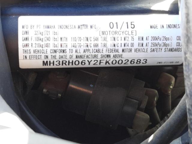 2015 YAMAHA YZFR3 MH3RH06Y2FK002683