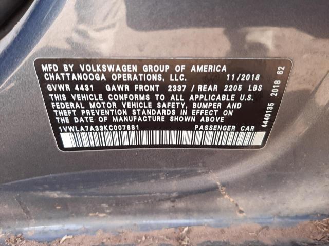2019 VOLKSWAGEN PASSAT WOL 1VWLA7A33KC007681