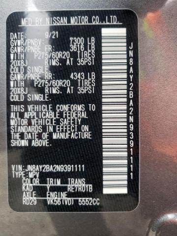 2022 NISSAN ARMADA SL JN8AY2BA2N9391111