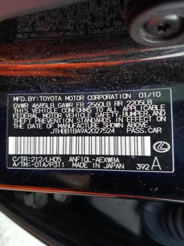 2010 LEXUS HS 250H JTHBB1BA9A2027524
