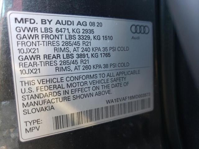 2021 AUDI Q8 PREMIUM WA1EVAF18MD003573