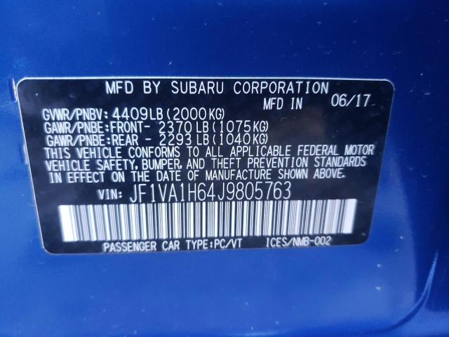 2018 SUBARU WRX LIMITE JF1VA1H64J9805763