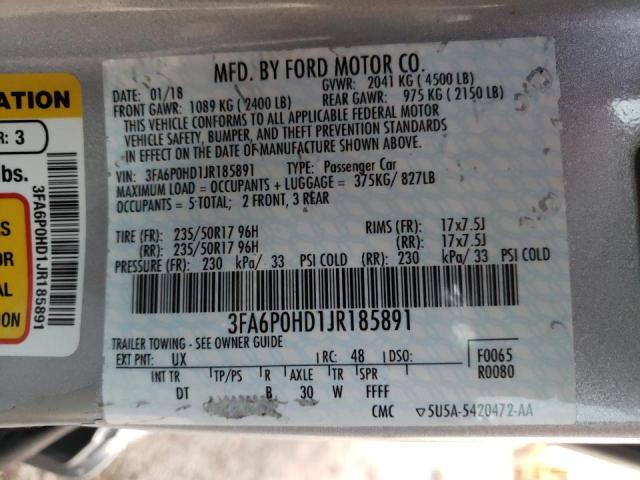 3FA6P0HD1JR185891 2018 FORD FUSION, photo no. 10