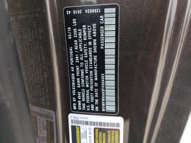 2015 VOLKSWAGEN EOS LUX WVWFW8AH3FV004003