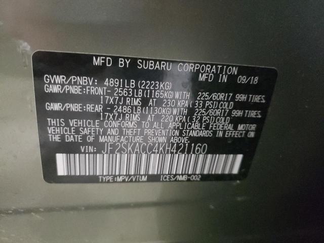 2019 SUBARU FORESTER JF2SKACC4KH421160