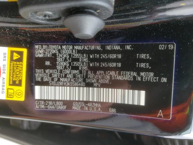 5TDJZRFH3KS586480 Toyota Highlander 2019. Фото: 9