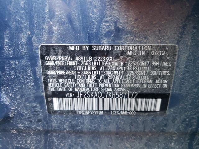 2019 SUBARU FORESTER JF2SKACC7KH587172