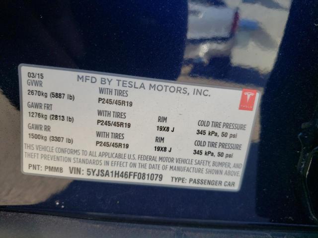 2015 TESLA MODEL S P8 5YJSA1H46FF081079