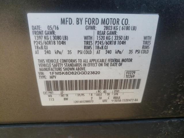 2016 FORD EXPLORER X - 1FM5K8D82GGD23820