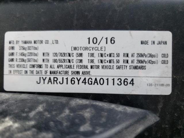 2016 YAMAHA YZFR6 C JYARJ16Y4GA011364