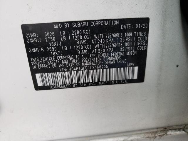 2020 SUBARU OUTBACK ON 4S4BTGKD1L3168205