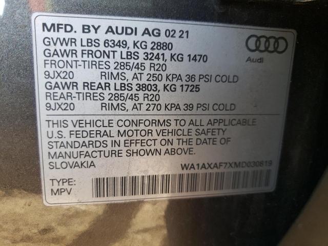 VIN WA1AXAF7XMD030819 2021 Audi Q7, Premium no.10