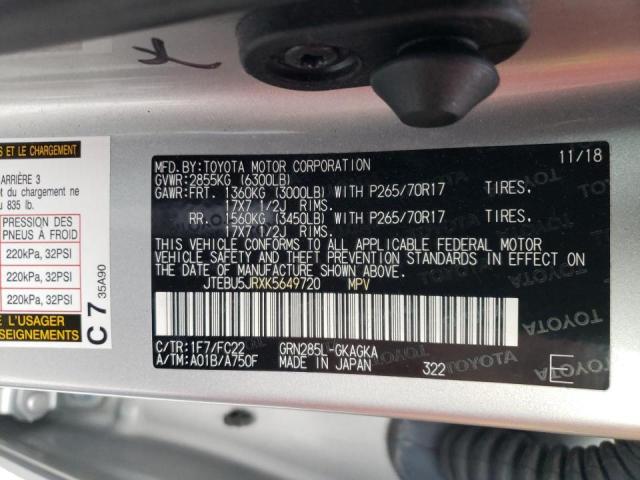 2019 TOYOTA 4RUNNER 4D JTEBU5JRXK5649720