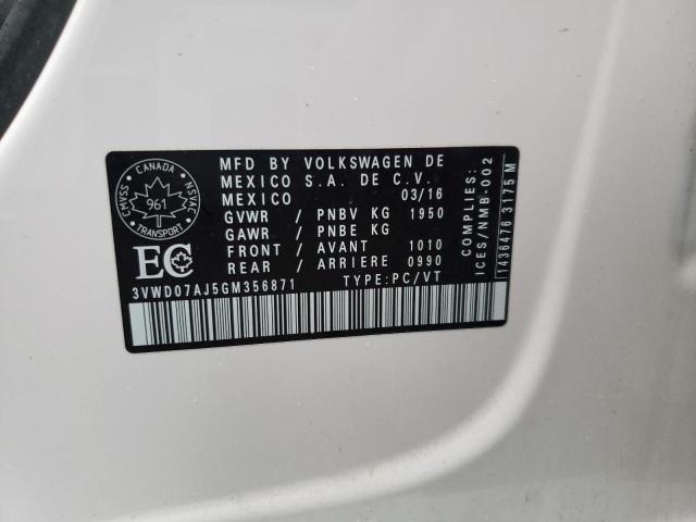 2016 VOLKSWAGEN JETTA COMF 3VWD07AJ5GM356871