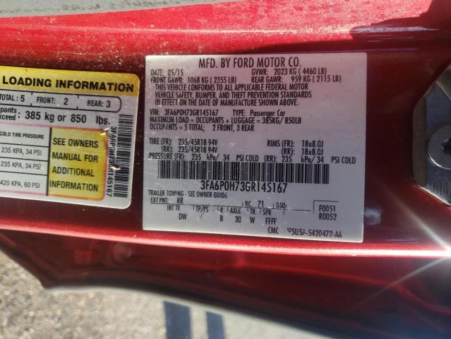 3FA6P0H73GR145167 Ford Fusion Se 2016. Фото: 9