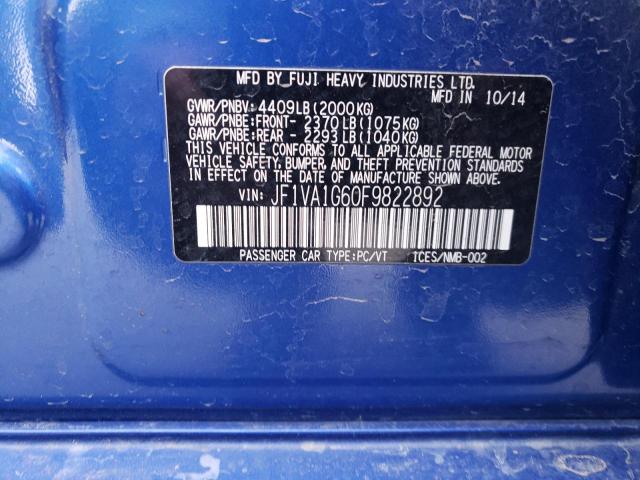 2015 SUBARU WRX LIMITE JF1VA1G60F9822892