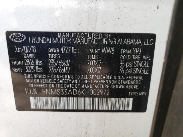 5NMS33AD6KH002972 Hyundai Santa Fe S 2019. Фото: 9
