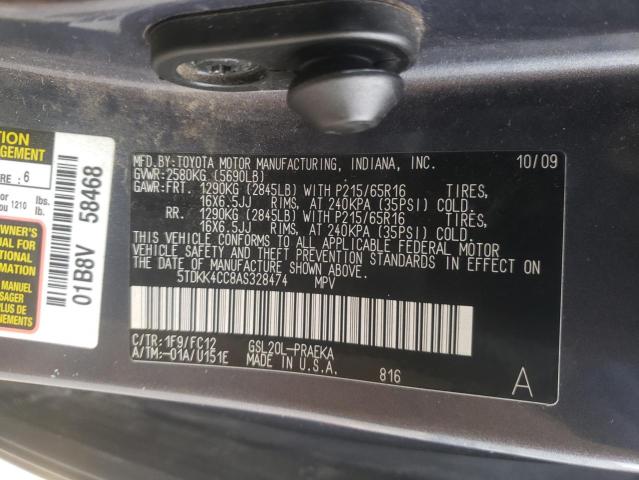 2010 TOYOTA SIENNA CE 5TDKK4CC8AS328474