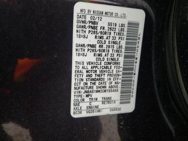 2012 INFINITI FX35 JN8AS1MW2CM155489
