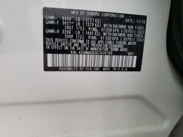 2019 SUBARU ASCENT PRE 4S4WMAHD5K3439185