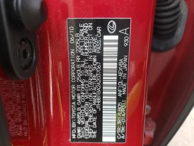 2010 LEXUS HS 250H JTHBB1BA2A2037067